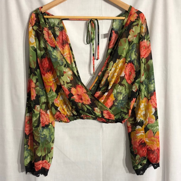 Floral Sheer Crop Top - Picture 1 of 2